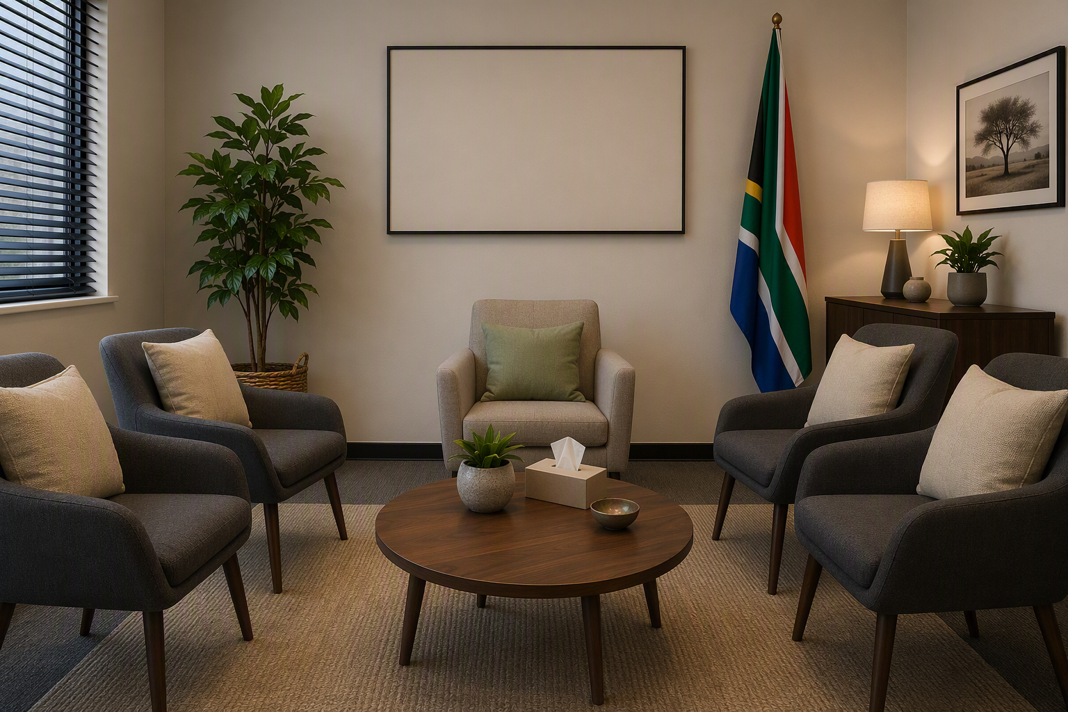 Quiet professional mediation room set up for a family mediation in South Africa