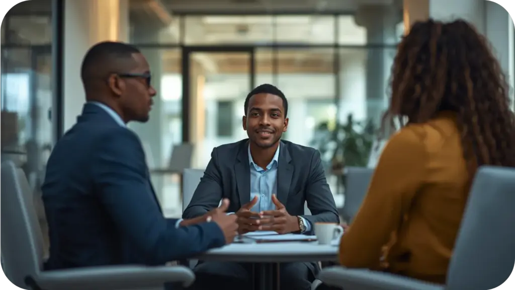 Attorneys and a mediator meeting in a South African law firm