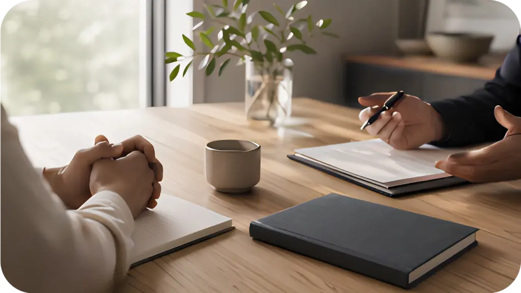 A private family mediation table set for a confidential session
