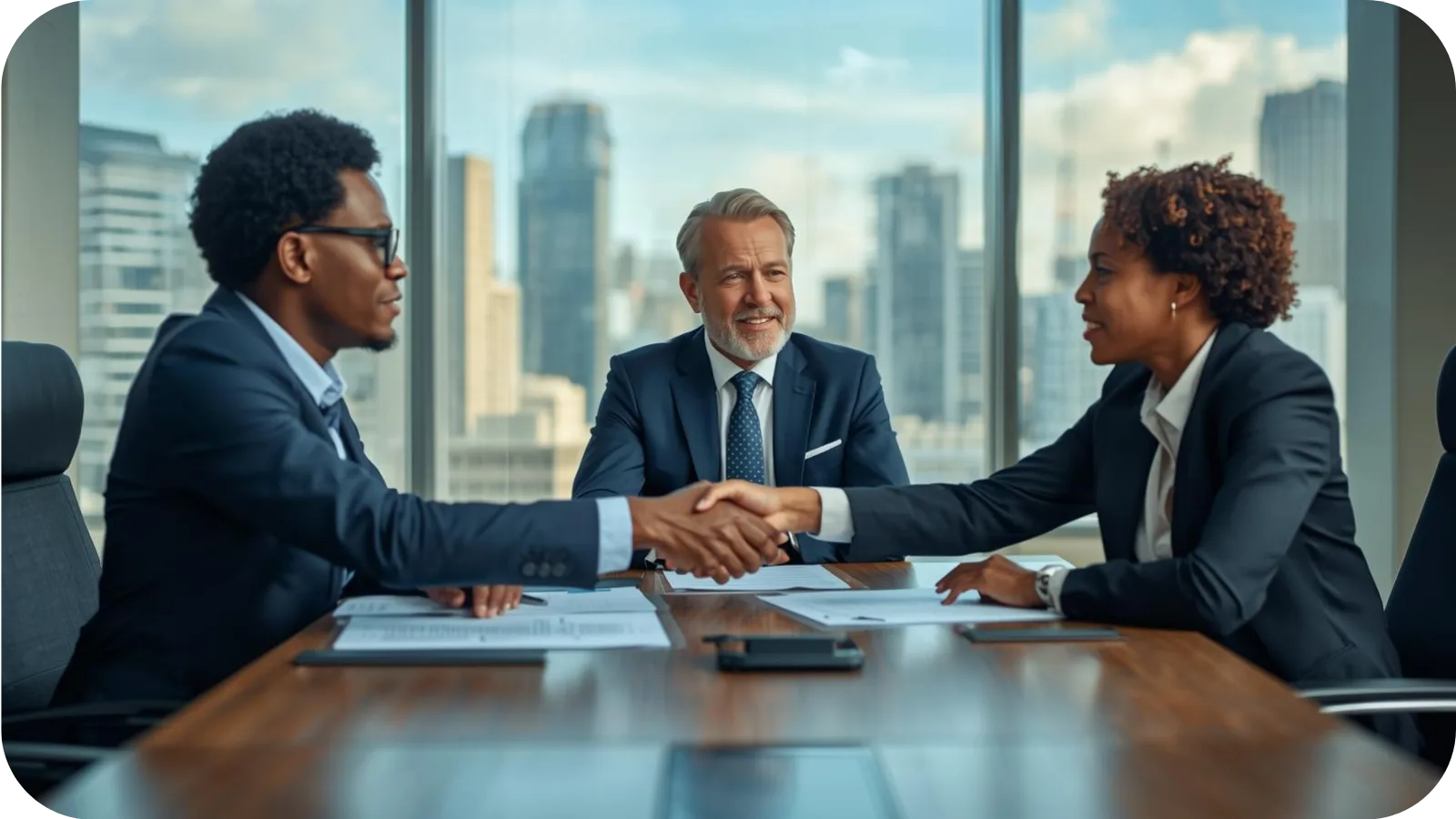 Legal representatives in discussion at a boardroom mediation in Johannesburg