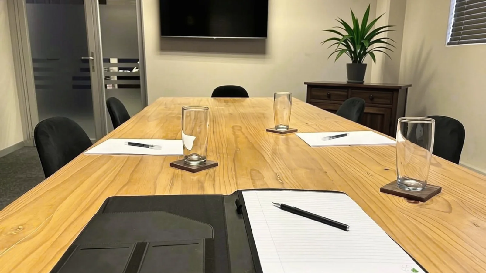 Boardroom at MV Inc set for an in person mediation