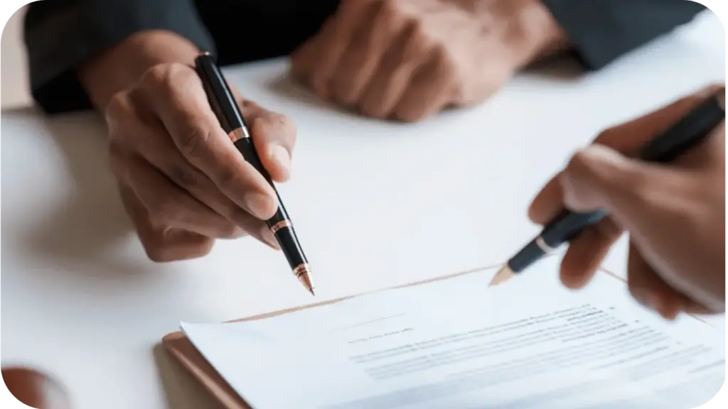 Rule 41A mediation documents being signed at a conference table